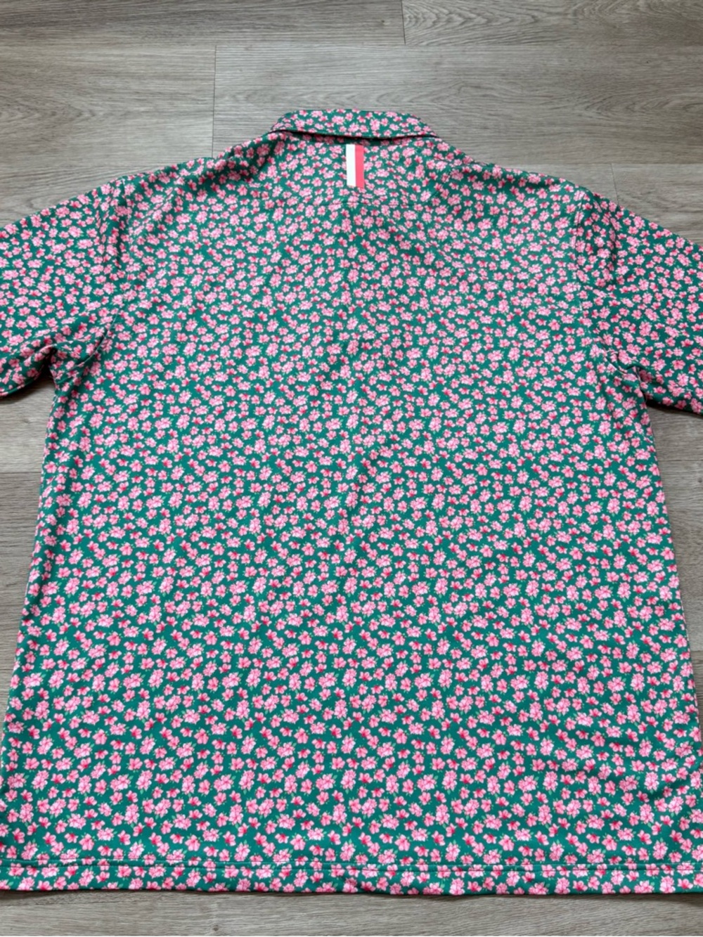 Rhoback Golf Polo Shirt Mens L Green Pink Azalea Flowers Floral Masters Print - Picture 7 of 7